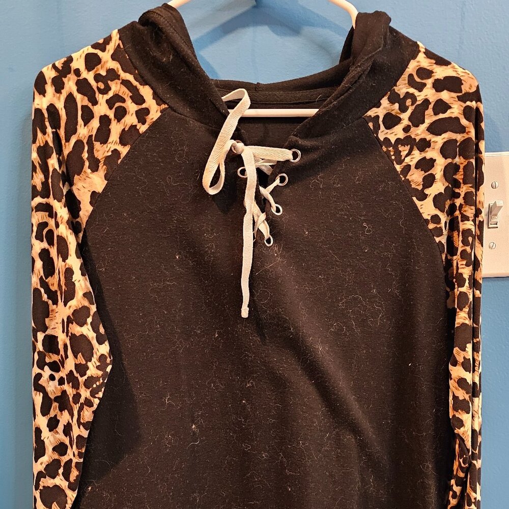 Leopard print and black lightweight hoodie